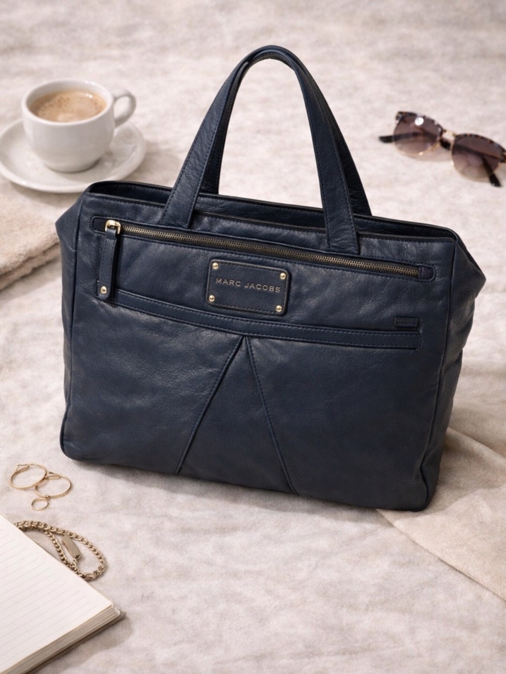 Marc Jacobs blue Leather Shoulder Bag structured Tote - Picture 3 of 12